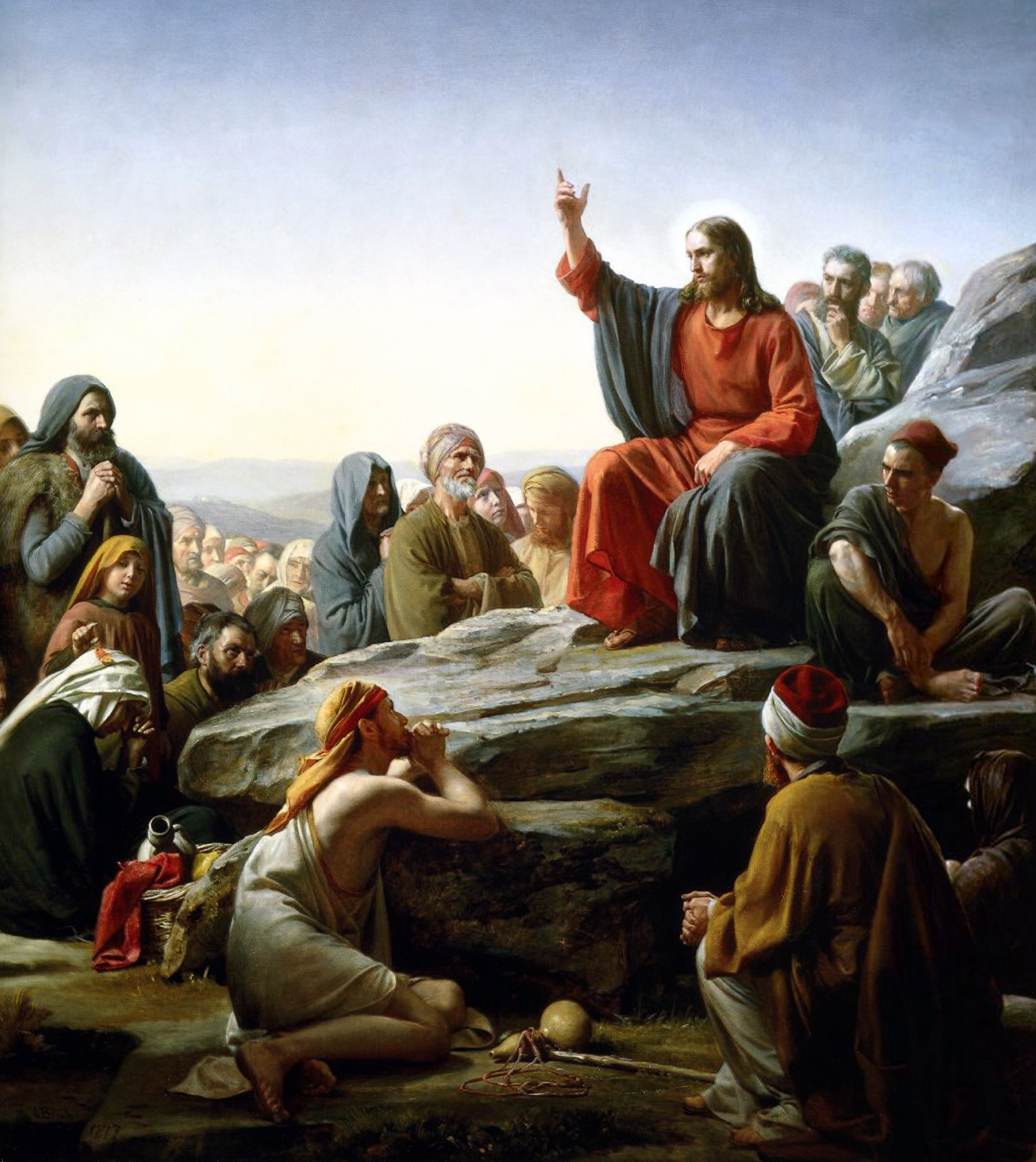 Jesus teaching a gathered crowd